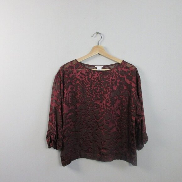 Club Monaco Velvet Burnout Top Women XS Red Black Whimsigoth Silk Polka Dot 68 - Picture 1 of 9